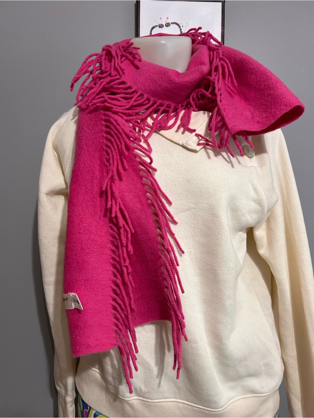 Vivi Design Hot Pink Double Sided Fringe !00%Wool 62" Long Women's Winter Wear